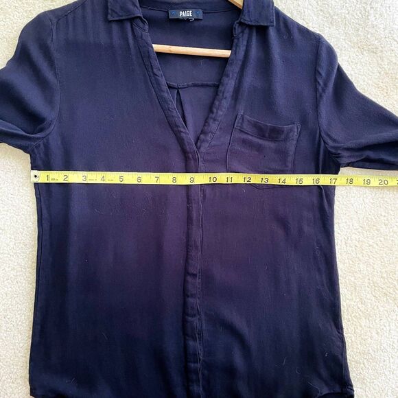 PAIGE Womens Casual Button Up Black V-Neck Long Sleeve Blouse Lightweight Size S - Picture 8 of 11
